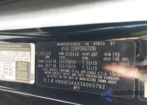 2025 Kia Carnival Mpv Hybrid Ex z USA, uszkodzony, nr VIN KNDNC5KAXS6065762